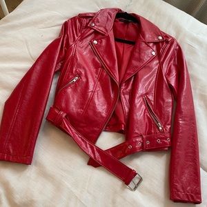 Red shine faux leather jacket